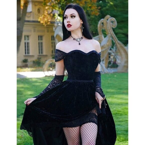 Gothic Clothes Dress,Lace Mini Sleeveless Lace Draped Bodycon Vintage Dresses - Picture 7 of 10